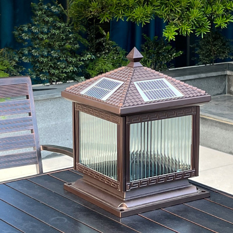 Traditionelle chinesische Solar wasserdichte Aluminium Acrylglas Zylindermaske LED Landschaftsbeleuchtung Außenlicht für den Garten | Brehn