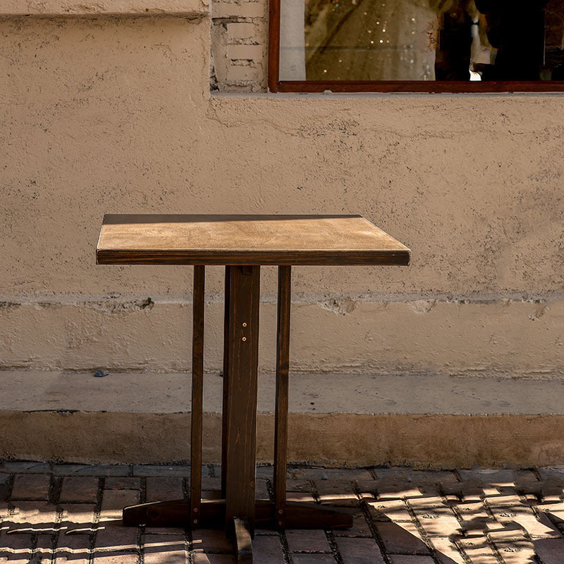 Zeitgenössisches Retro Massivholz Sperrholz & Eisen Runde Quadratische Kaffeetisch- und Stuhlset für Balkon & Wohnzimmer | Brehn