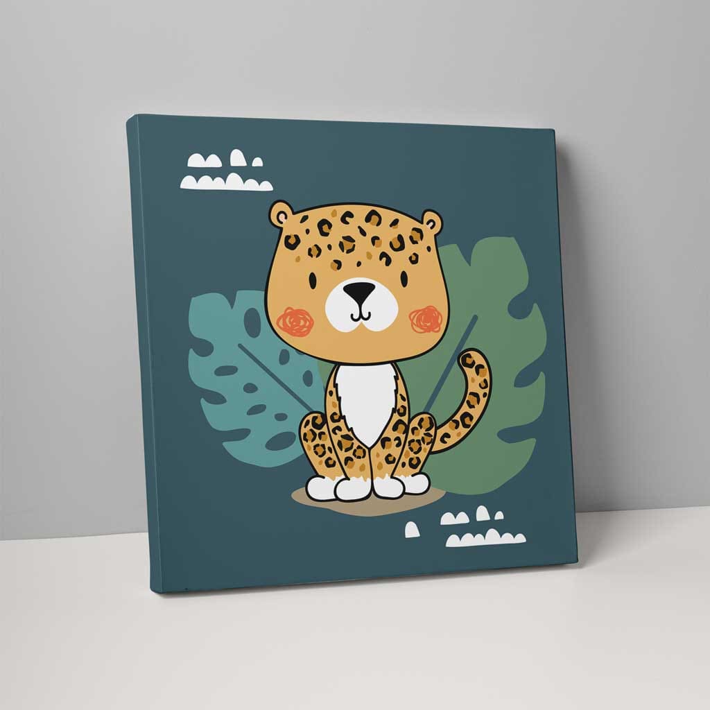 Boho Safari Dschungel Leopard Türkisblau und Gelb auf Leinwand