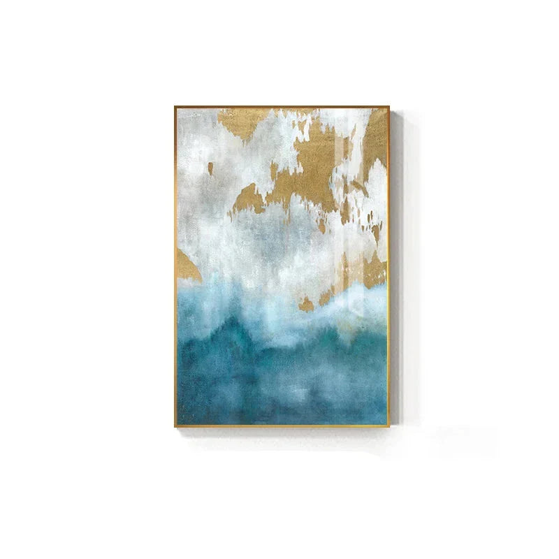 Blaue See Goldene Sand Wandkunst Fine Art Leinwanddrucke Nordische abstrakte Bilder für moderne Apartment Wohnzimmer Schlafzimmer Foyer Kunst Dekor
