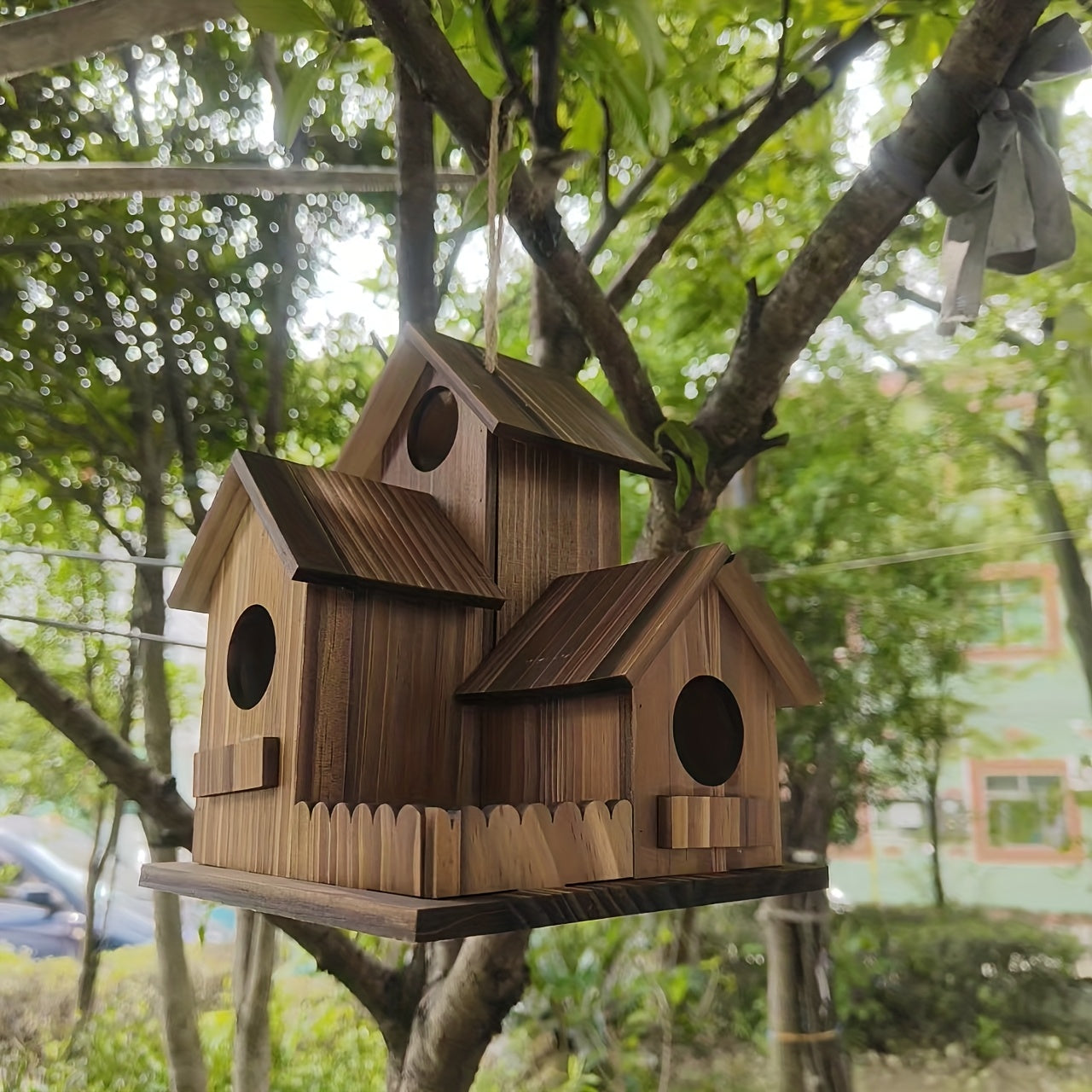 Brehn | Vogelhaus rustikaler Holz-Mehrraum-Futterspender