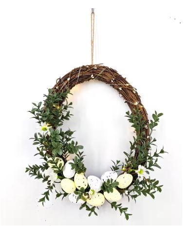 Brehn | 35cm Osterkranz Deko in Eiform mit Micro Lichterkette