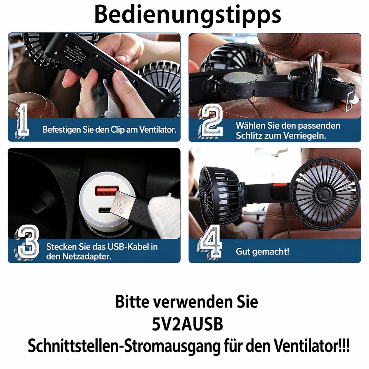 USB-Ventilator für Auto mit 2 Köpfen | Brehn