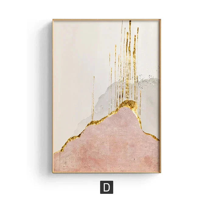 Chic Abstrakte Goldene Rosa Wandkunst Feine Kunst Leinwanddrucke Moderne Bilder Für Zeitgenössisches Wohnzimmer Schlafzimmer Hotelzimmer Kunstdekor