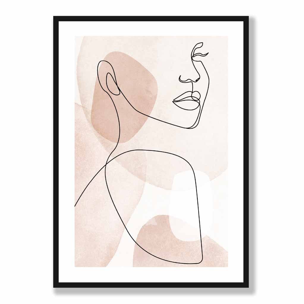 Korallenrosa abstraktes Linienkunst-Poster mit weiblichem Gesicht Nr. 1