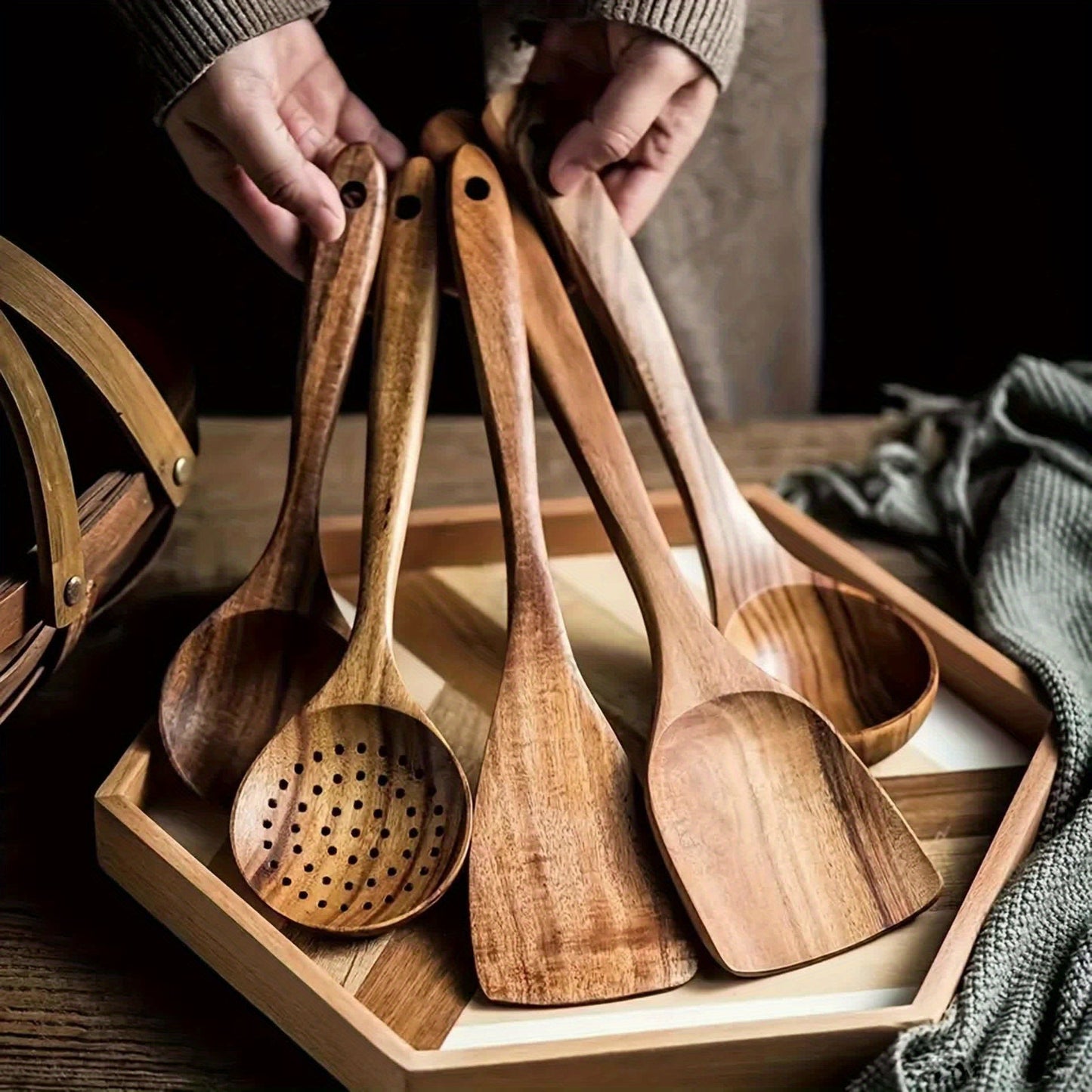 Brehn | Holz Küchenutensilien Set für Antihaftpfanne – Umweltfreundliche und ergonomische Küchenwerkzeuge