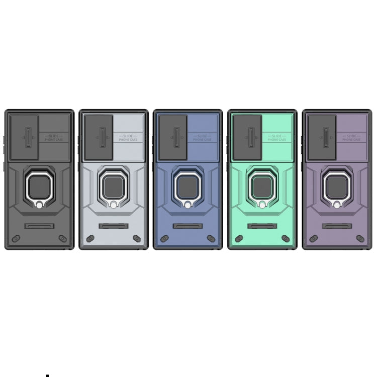 Brehn | Für Samsung Galaxy S24 Ultra 5G Sliding Camshield TPU + PC Schockfeste Telefonhülle mit Halter (Grau)