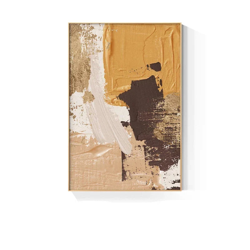 Elegante Erdtöne Abstract Pinselstruktur Wandkunst Feine Kunst Leinwanddrucke Triple Harmony von Senfgelb, Braun und Beige – Zeitgenössische Wandkunst für moderne Wohnkultur