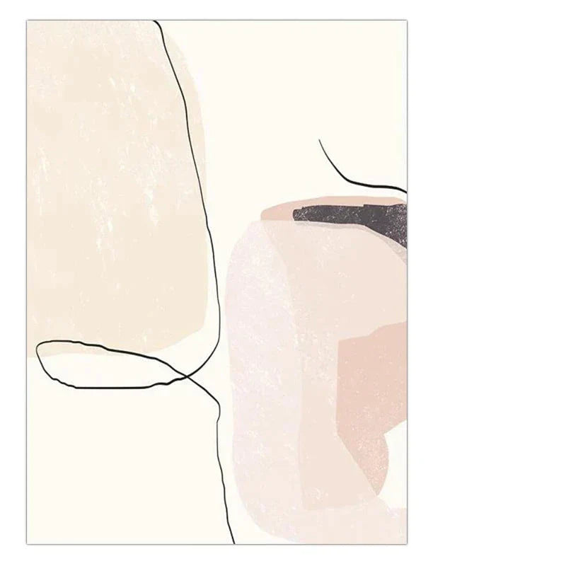 Elegante Minimalistische Abstrakte Wandkunst Fine Art Leinwanddrucke - Organische Formen und Linien in Beige, Blush und Schwarz - Perfekt für moderne Innenräume und Wohnkultur