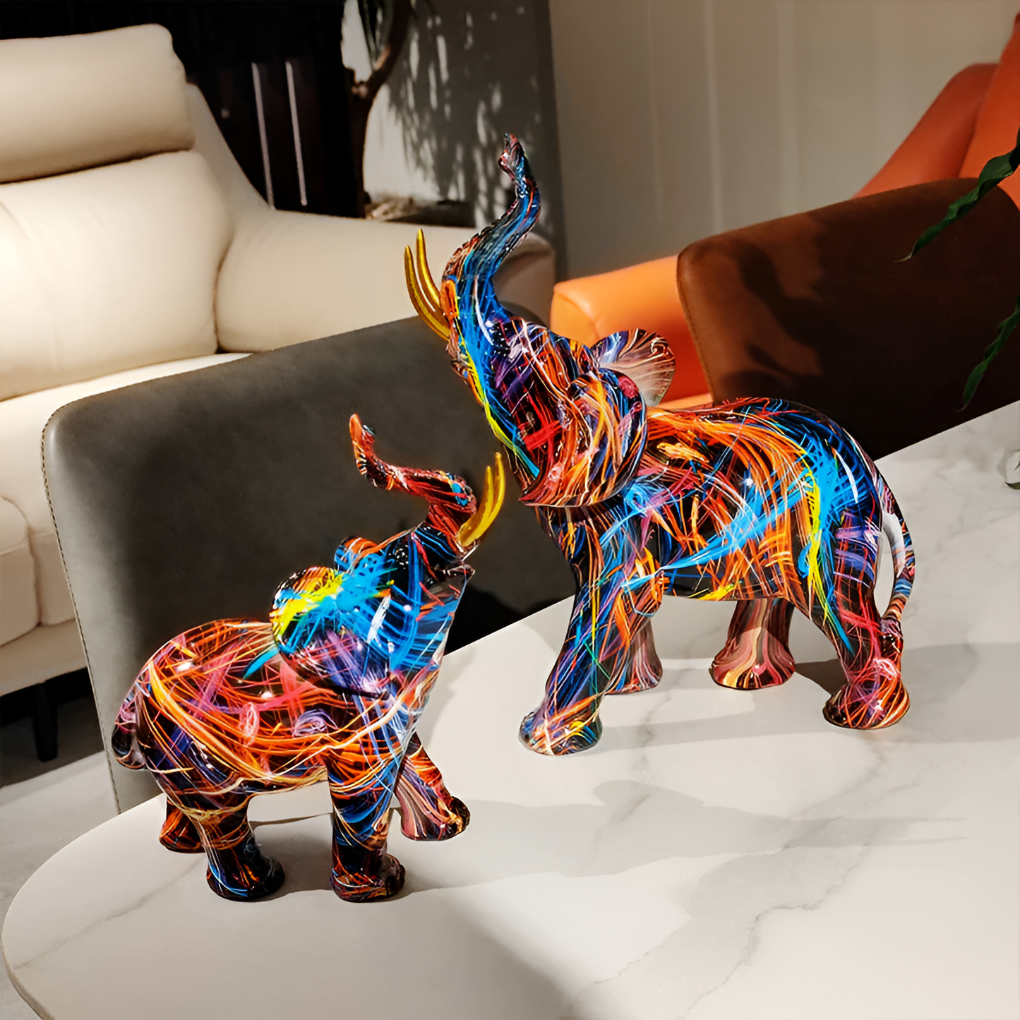 ColorPower Elefantenstatue – Dekorative Statue mit lebhaften Mustern
