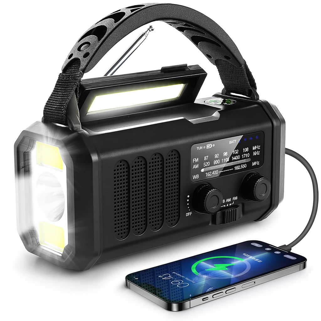 Notfall-Welle Krisenradio – Notfallradio mit Powerbank, LED-Taschenlampe, Dynamo und Kompass | Brehn