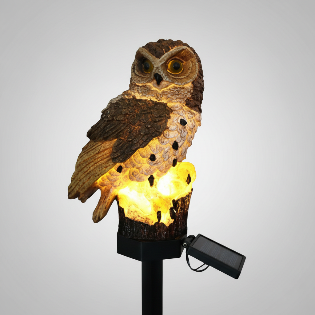 Brehn | OwlGlow Solar-Gartenleuchte | Autarke LED-Außenbeleuchtung | Integrierter Dämmerungssensor | IP65 Wetterfest | 45cm Erdspieß | Dekorative Eulen-Optik
