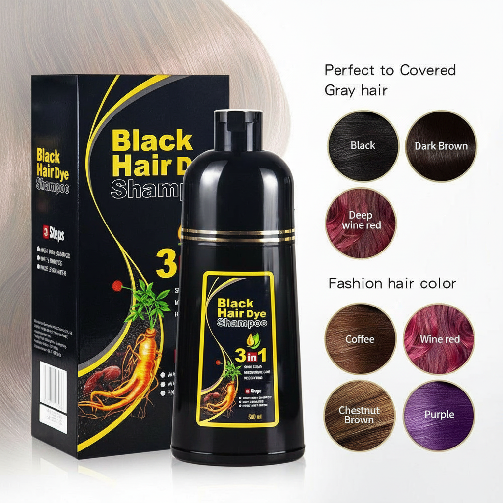 Brehn | Black Hair Dye Shampoo | 3-in-1 Ayurveda-Formel: Färben, Pflegen & Reinigen | Natürliche Grauhaarabdeckung in 5 Minuten | Ammoniakfrei & Schonend