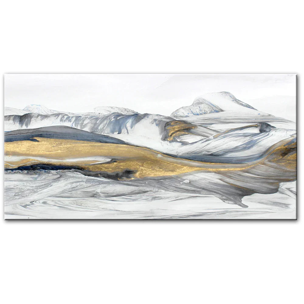Fließendes Abstraktes Goldenes Schneeberglandschaft Wandkunst Fine Art Leinwanddruck Bild Für Modernes Wohnzimmer Kunst Über Dem Sofa