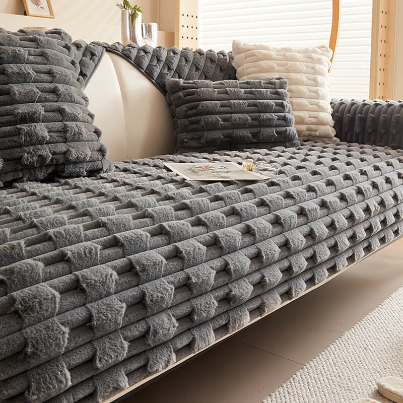 Fluffy Plush Gestreifter Möbel Protector Couch Cover - Rutschfest | Brehn