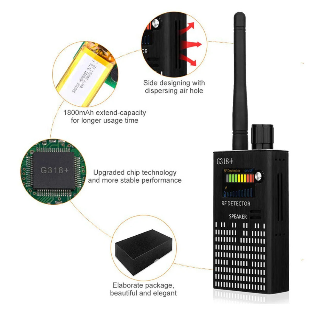 Spy Detector | RF Abhörgerät, versteckte Kamera & GPS-Tracker Finder mit Laserlens - Anti-Überwachungs-Signal Schutz | Brehn