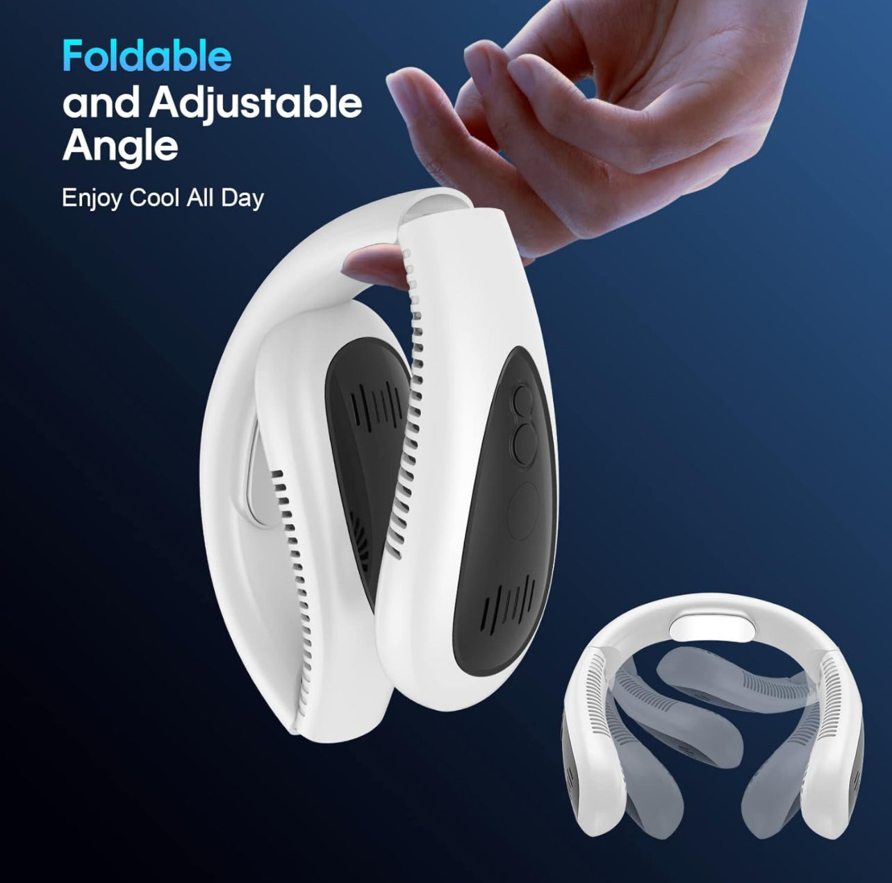 Tragbarer Nackenventilator, kabelloser Ventilator, faltbarer tragbarer kleiner persönlicher Ventilator mit 360° Kühlwind, 3 Geschwindigkeitsstufen, leise, 4000mAh USB-wiederaufladbarer Akku, keine Haarverdrehung | Brehn