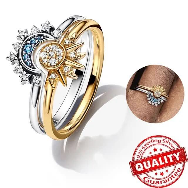 Eleganter Ring aus 925er Silber mit Mond- und Sonnenmotiv