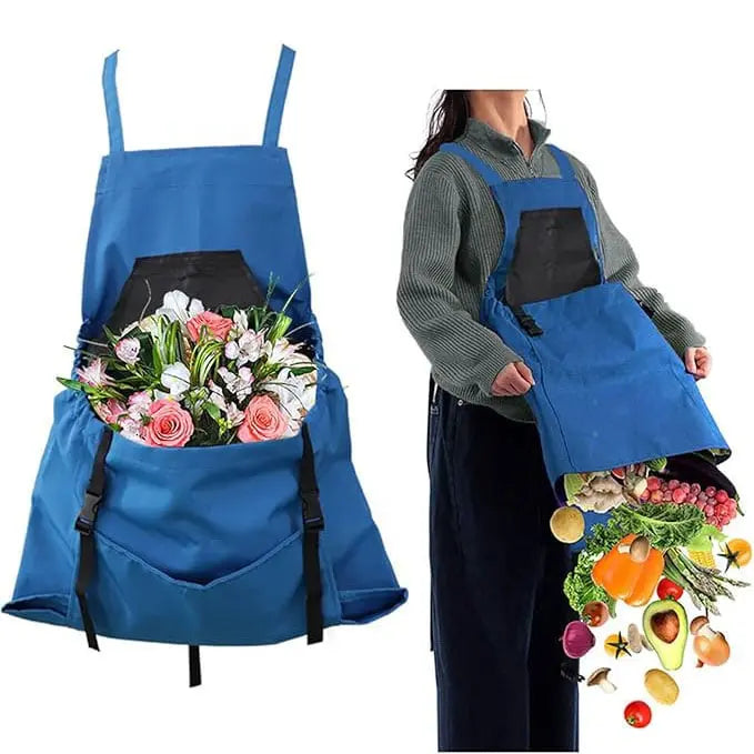 Gartenschürze mit Kreuzträgern – Große Entleerungstasche & Brusttasche