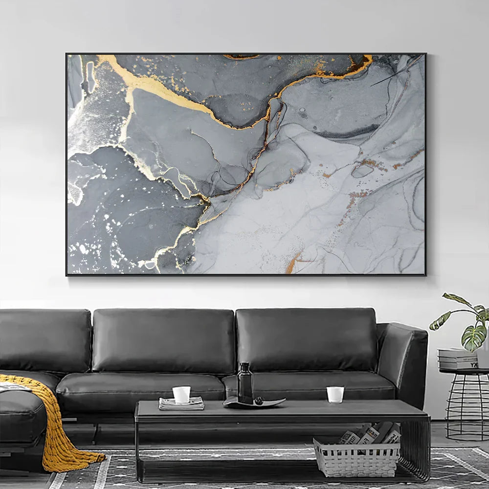 Goldaderne Graue Marmorplatte Wandkunst Fine Art Leinwanddruck Poster Abstraktes Bild Für Über Das Sofa Moderne Wohnzimmerdeko