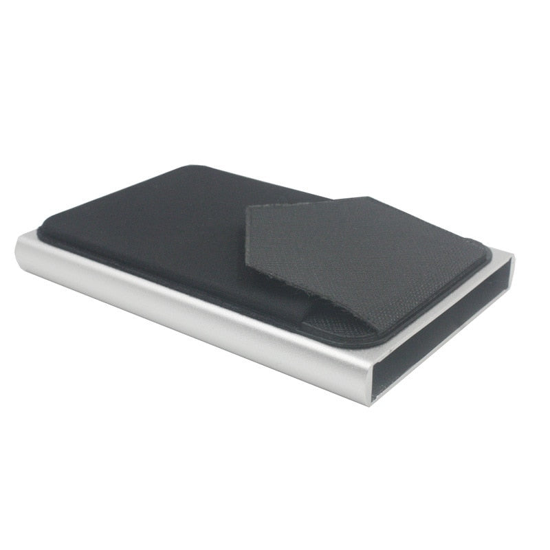 Ausklappbare RFID-Blockiergeldbörse aus Aluminium mit Schnellzugriffsschieber