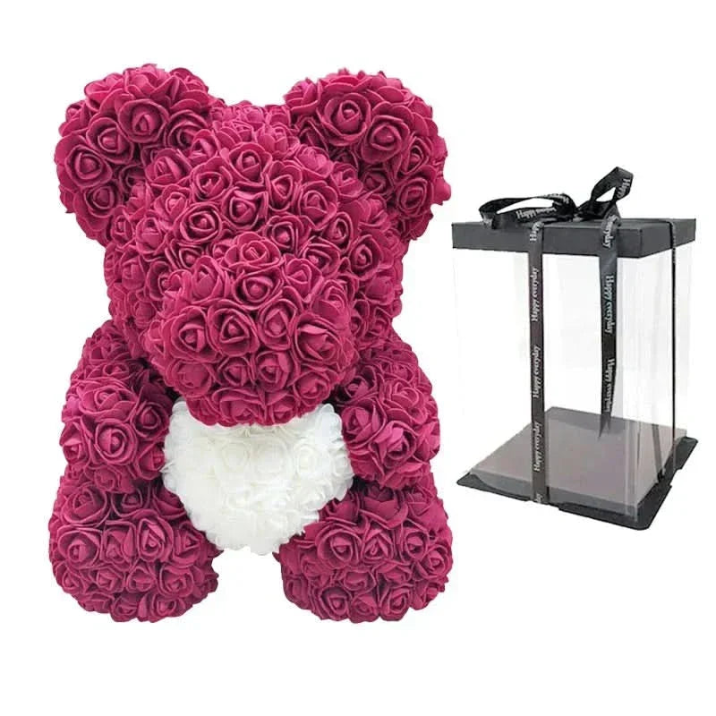 Rosen-Teddybär mit handgefertigten Schaumstoffrosen – 40 cm