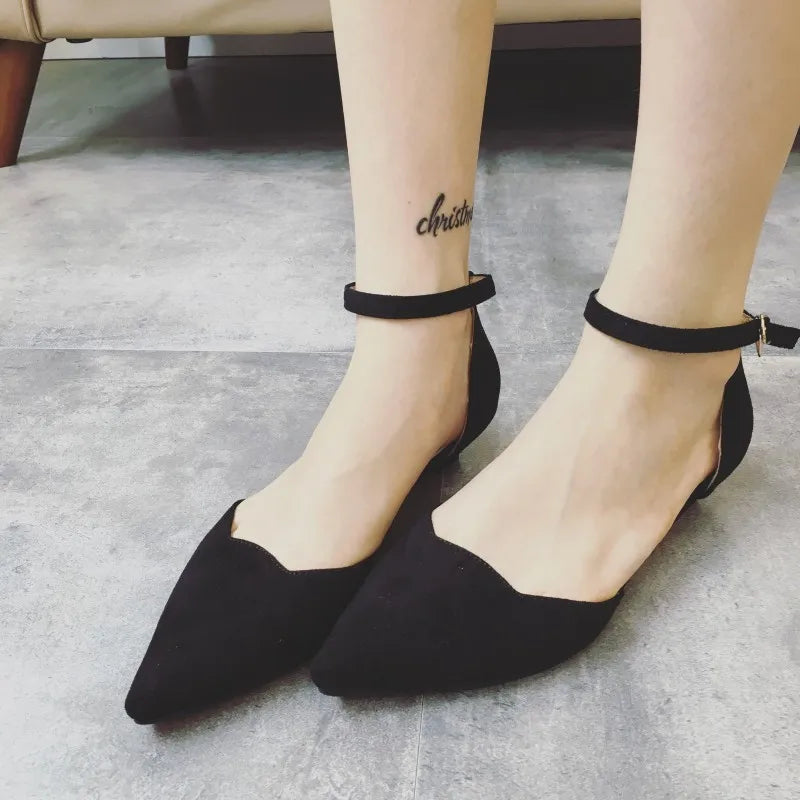Damen Schnallenriemen Niedrige Absätze Pumps Spitzes Fußbett D'Orsay Absatz Schuhe Einzelschuh Blau
