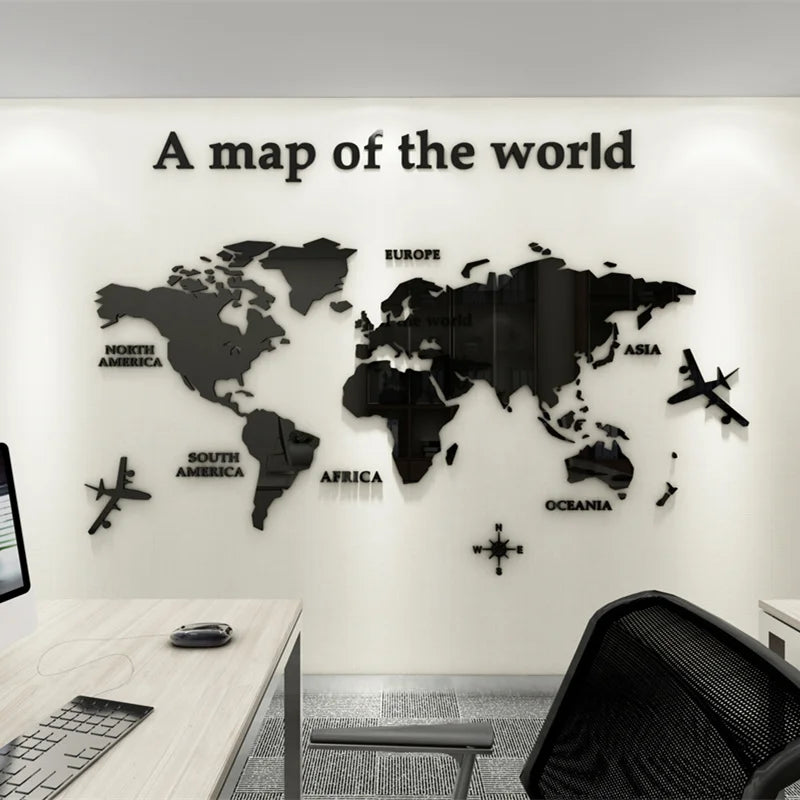 Weltkarte 3D Wandmural Kristallgespiegelte Acryl-Weltkarte Wandaufkleber für Büro Wohnzimmer Kinderzimmer kreative DIY Wohnkultur | Brehn