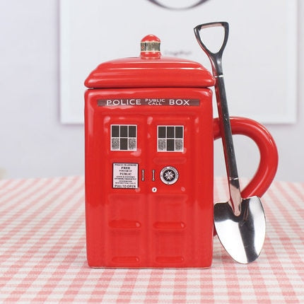 Sci-Fi Polizei Box Becher mit Löffel – ideales Geschenk für Kaffee- und Teeliebhaber