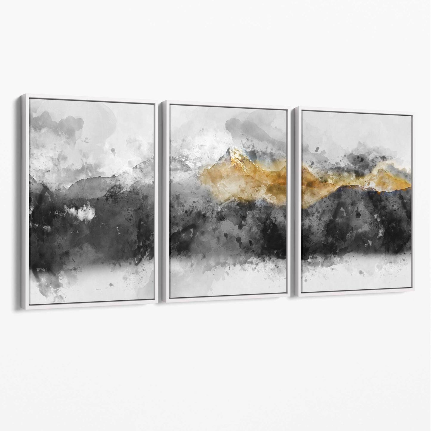 Abstrakte graue und gelbe Berge – Wandbild auf Leinwand