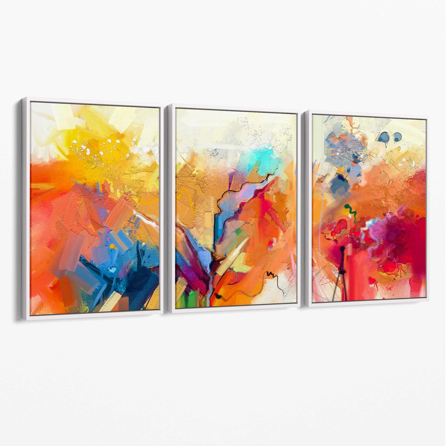 Abstraktes farbenfrohes Wandbild auf Leinwand in Orange, Rosa und Rot