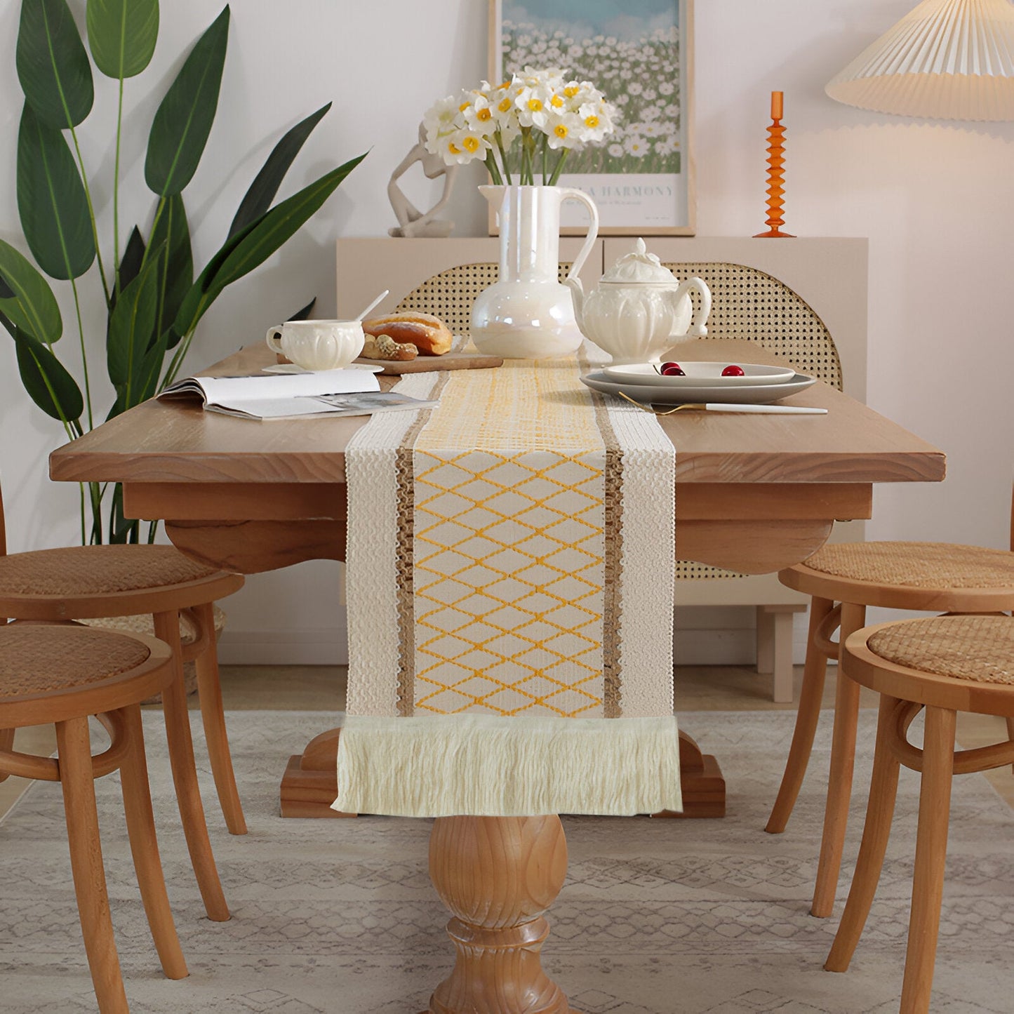 Boho Makramee Baumwoll-Leinen Tischläufer mit Quasten | Brehn