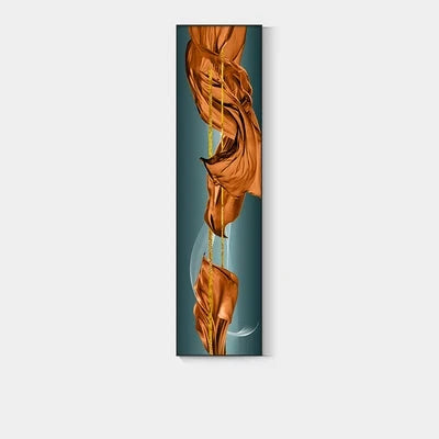 Licht Luxus Abstrakte Goldene Drapierung Feine Kunst Leinwand Drucke Vertikale Wand Kunst Stücke mit Reichen Amber Tönen und Glänzender Kugel für Modernes Zuhause oder Bürodekor