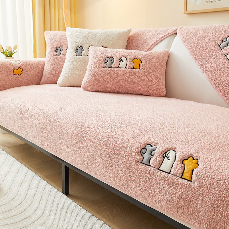 Lovelie Katzpfoten Sherpa Fleece Anti-Rutsch Sofaüberzug | Brehn