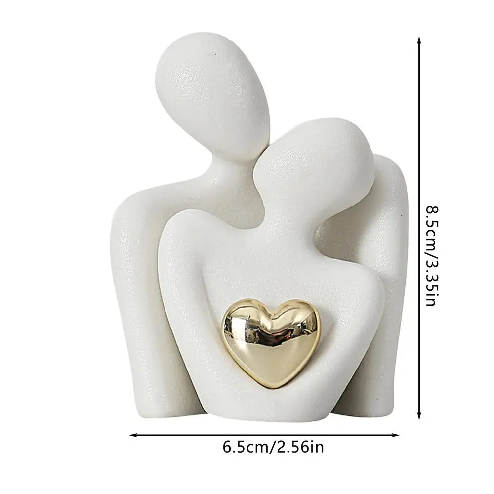 Lovers Skulptur Minimalistisch Nordisch Abstrakt Keramische Figur Kunst mit Goldenem Herz Akzent