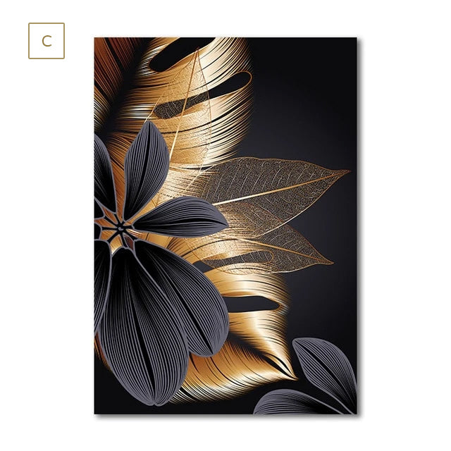 Luxus Schwarze Goldene Blatt Wandkunst Feine Kunst Leinwand Drucke Moderne Abstrakte Tropische Botanische Hochwertige Bilder Für Wohnzimmer Loft Wohnung Home Office Dekor