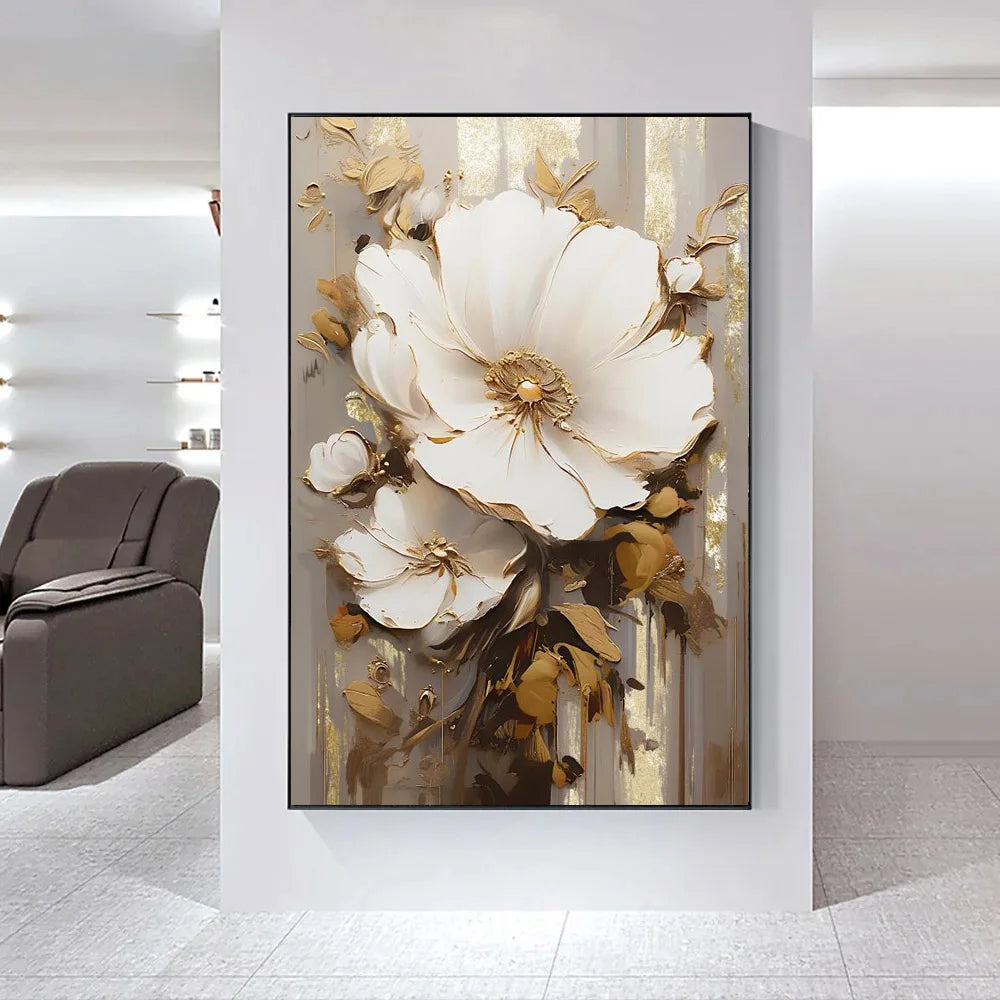 Moderne Abstrakte Weiße Florale Wandkunst Fine Art Leinwanddrucke Helle Luxus Botanische Bilder Für Wohnzimmer Eingang Flur Wand | Brehn