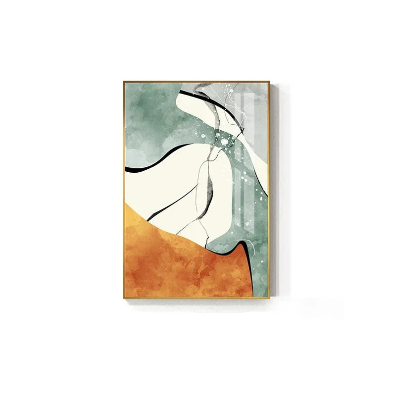 Moderne Farbpaletten Nordische abstrakte Wandkunst Feine Kunst Leinwanddrucke Grau Orange Grün Flüssige dynamische Bilder für Wohnzimmer Büro Foyer Kunst Dekor