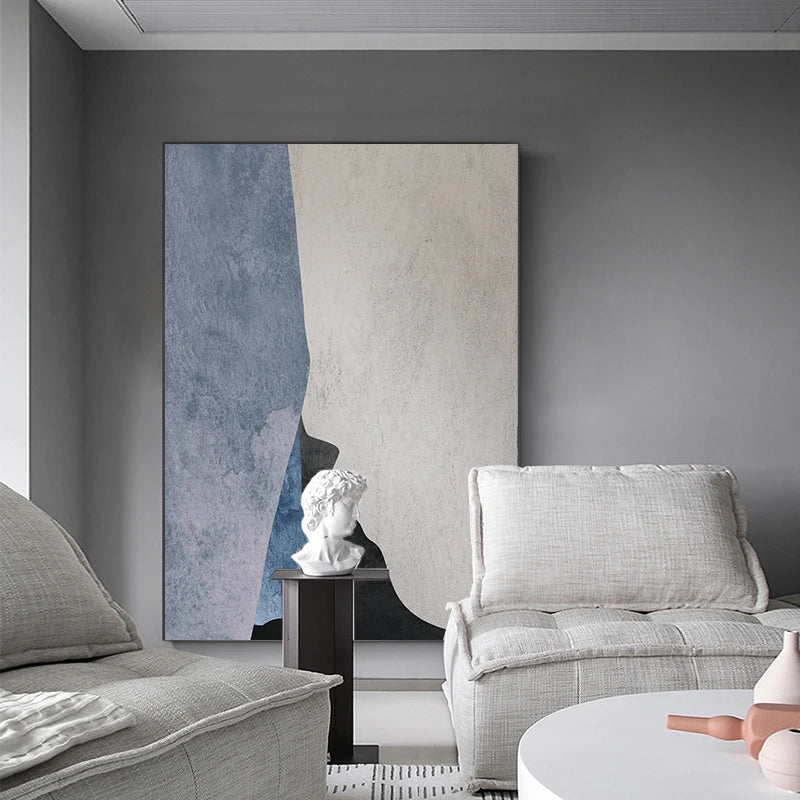 Modern Geometrische Abstrakte Wandkunst Feiner Leinwanddruck - Kühnes Minimalistisches Grau Blau Beige Schwarzes Kunstwerk - Perfekt für Zeitgenössische Wohn- und Büroz decoration