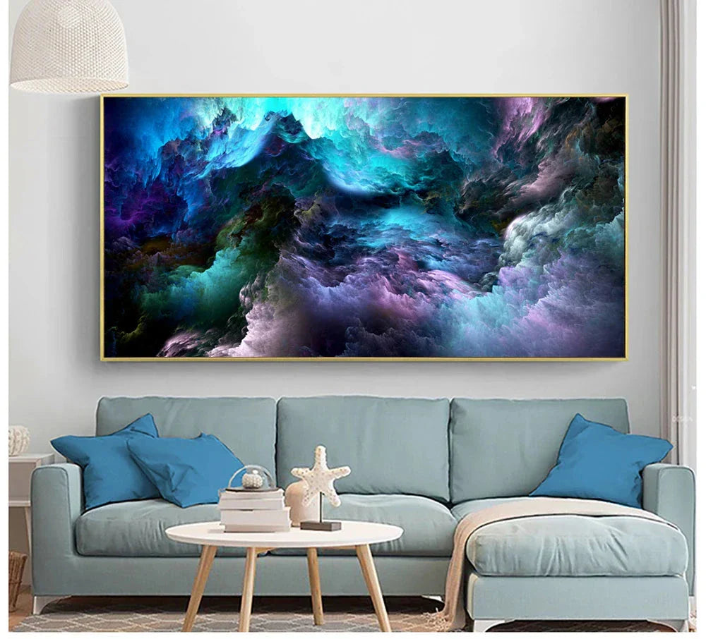 Mysteriöse Alien Wolken Wandkunst Fine Art Leinwanddruck Lebhaft Blau Lila Abstraktes Bild Für Wohnzimmer Schlafzimmer Inspirierende Wohnkultur
