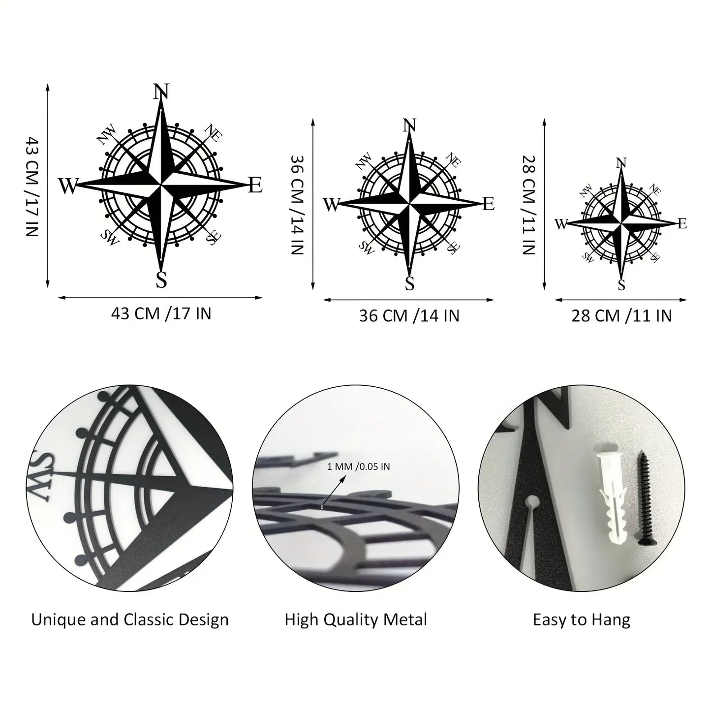 Nautical Compass Rose Eisen Kunst Wandkunst 3D Metall Skulptur Wanddekoration Für Wohnzimmer Esszimmer Kreative Zeitgenössische Nordic Home Office Dekor | Brehn