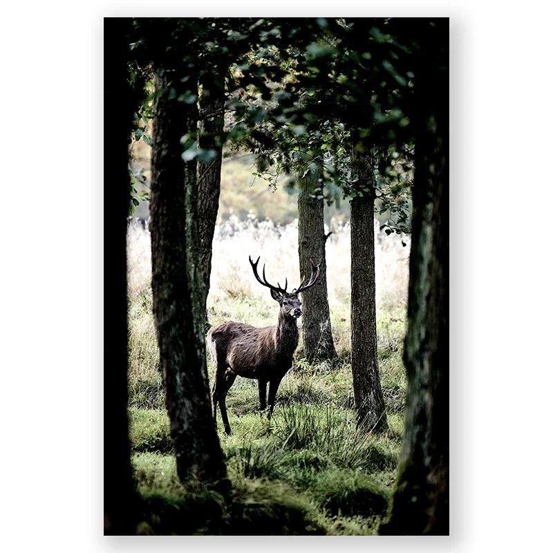 Nordic Winter Forest Deer Landschaft Wandkunst Fine Art Leinwanddrucke Galerie Wandbilder für Wohnzimmer Esszimmer Kunst für skandinavische Wohnkultur | Brehn