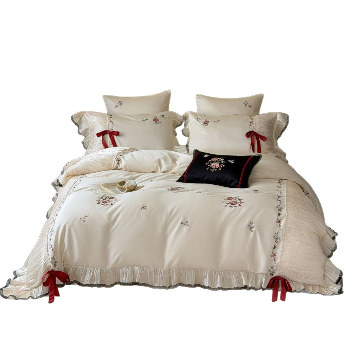Luxuriös Bestickte Rüschende Bettbezug Bettwäsche Set
