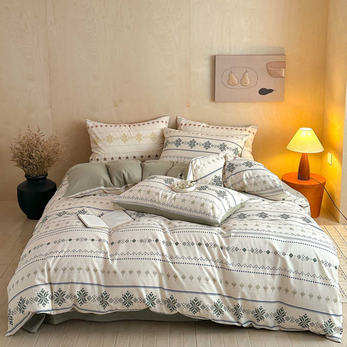 Bedwäsche-Set aus bedruckter Baumwolle mit folkloristisch inspiriertem Jacquard-Muster