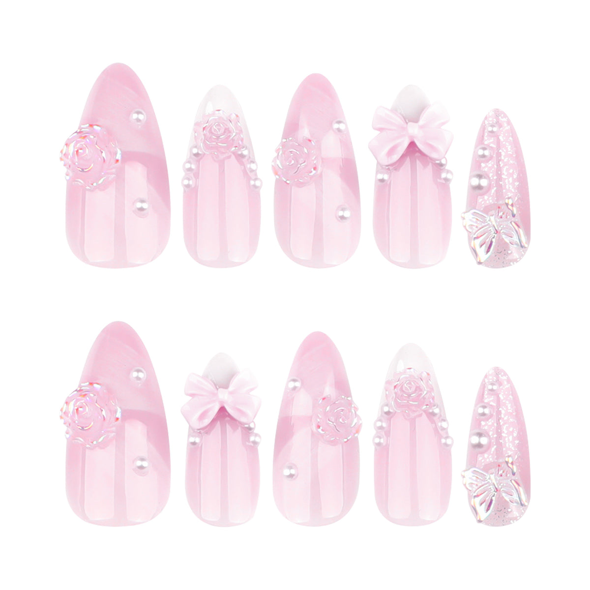 Kunstvolle Nagelverlängerungen mit floralen Verzierungen und Glitzerakzenten Brehn