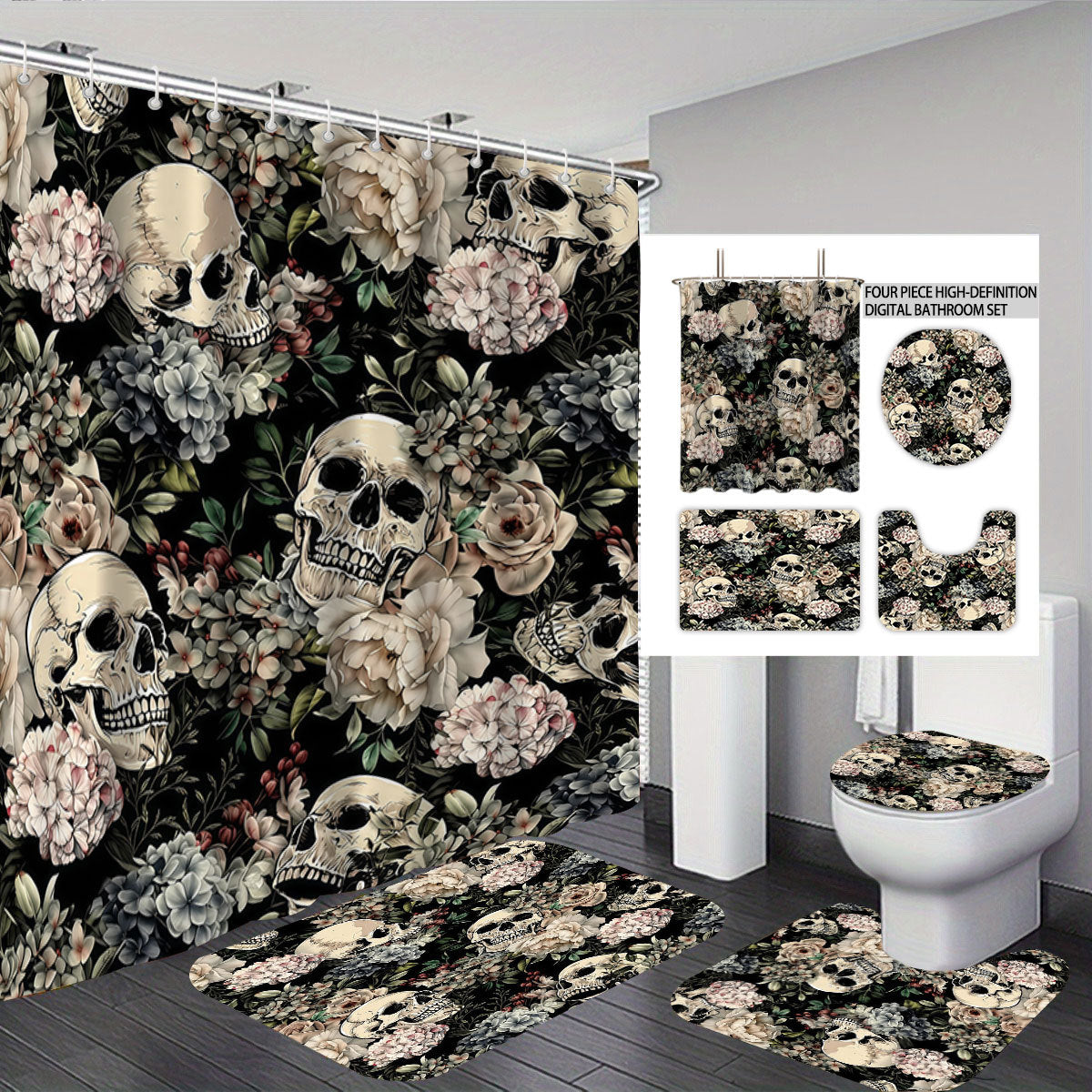 Künstlerisches Skull-Themen Badezimmer Set Brehn