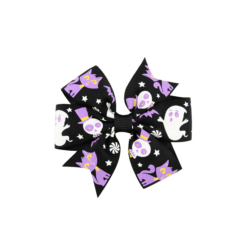 Halloween Schleife mit Kürbis- und Hexen-Motiven
