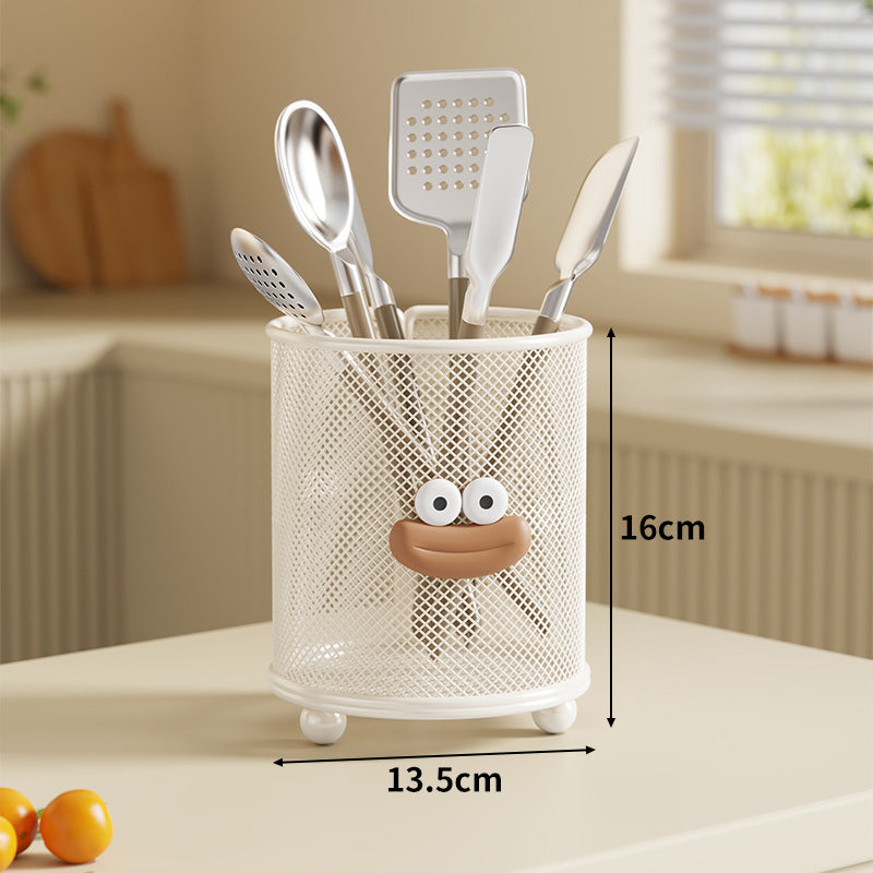 Mesh Quadrat Besteckhalter Tisch Küchenorganisator mit verspieltem Gesicht und erhöhten Füßen