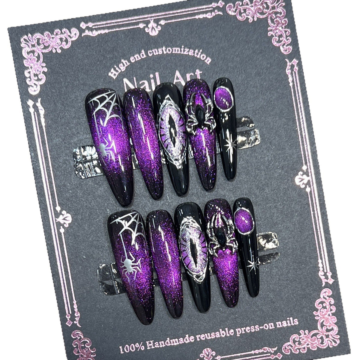Glamouröses Stiletto Druck-On Nagelkunst-Set mit himmlischem Design Brehn