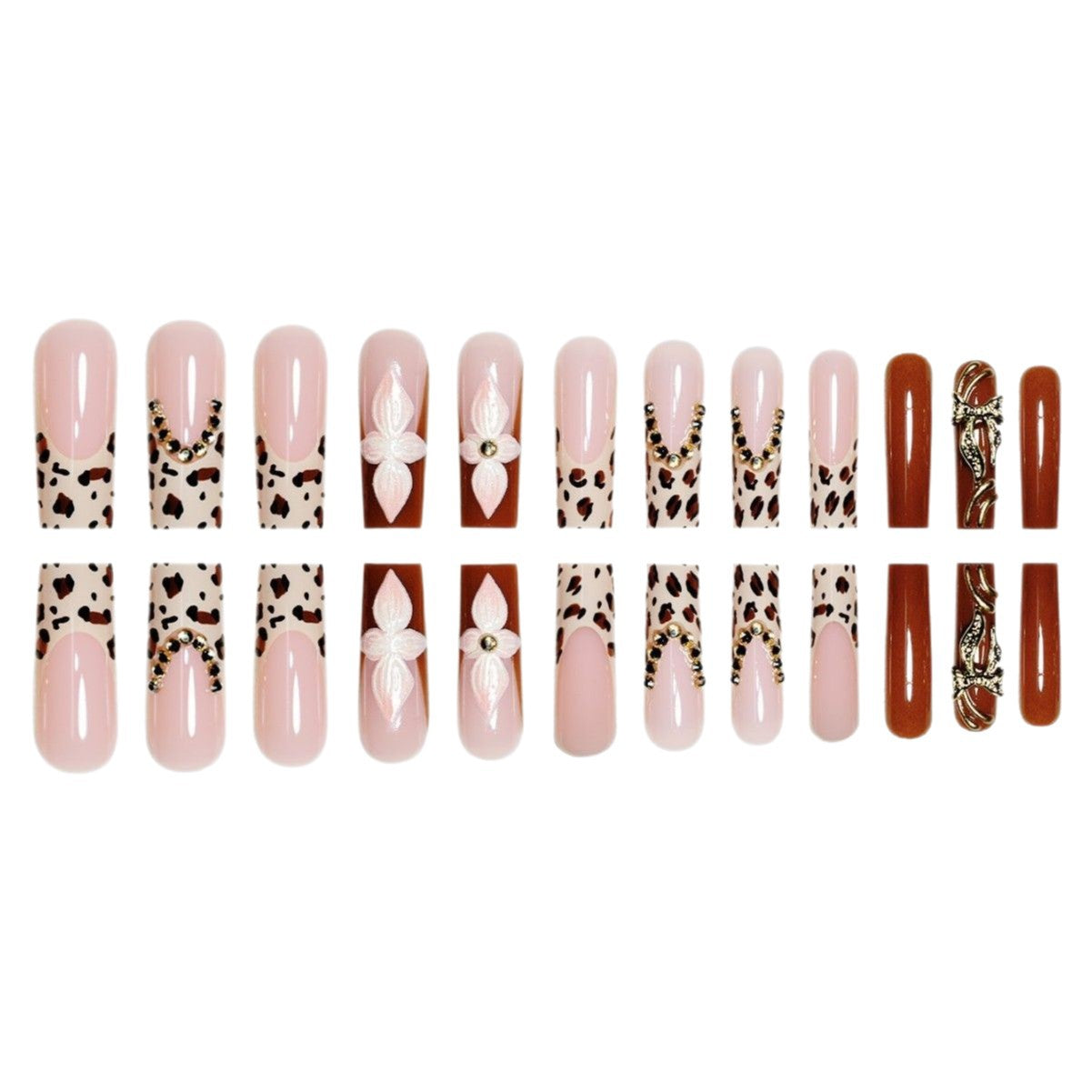 Künstlerische Lange Press-On-Nagelverlängerungen mit elegantem floralen Design Brehn